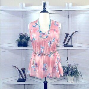 Lane Bryant pink teal blue floral oversized lightweight tunic blouse Sz 18